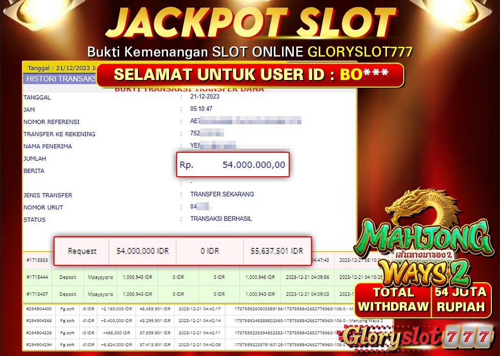 GLORYSLOT777 JACKPOT SLOT MAHJONG WAYS 2 Rp 54.000.000,- LUNAS