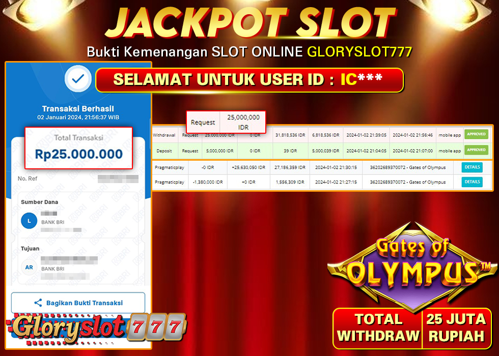 GLORYSLOT777 JACKPOT SLOT GATE OF OLYMPUS Rp 25.000.000,- LUNAS