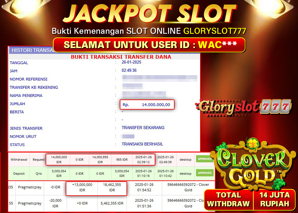 GLORYSLOT777 JACKPOT SLOT CLOVER GOLD Rp 14.000.000,- LUNAS