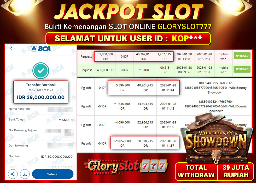 GLORYSLOT777 JACKPOT SLOT WILD BOUNTY SHOWDOWN Rp 39.000.000,- LUNAS