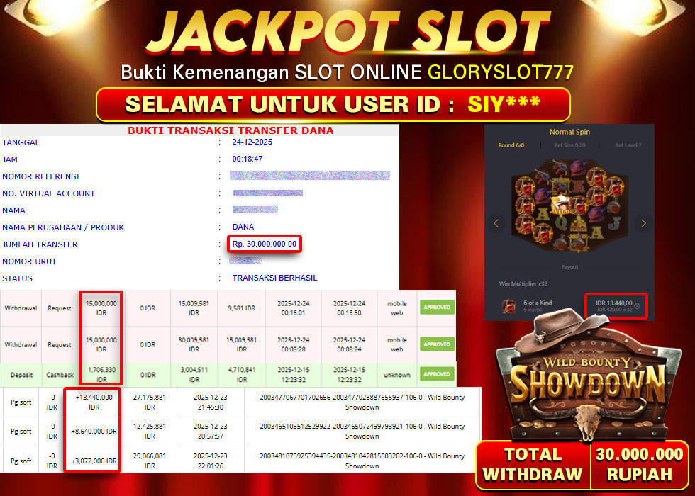 GLORYSLOT777 JACKPOT SLOT WILD BOUNTY SHOWDOWN Rp 30.000.000.,- LUNAS
