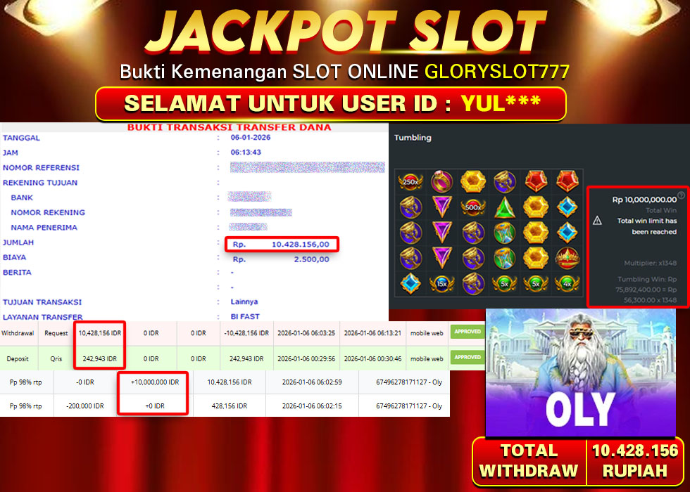 GLORYSLOT777 JACKPOT SLOT OLY Rp 10.428.156,- LUNAS