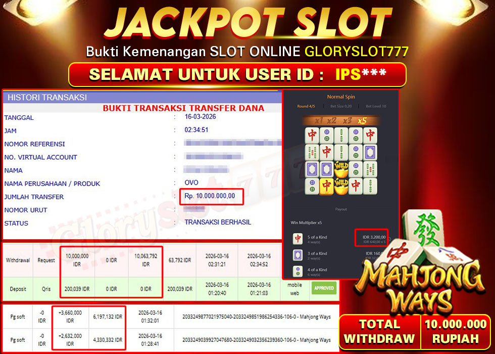 GLORYSLOT777 JACKPOT SLOT MAHJONG WAYS Rp 10.000.000,- LUNAS