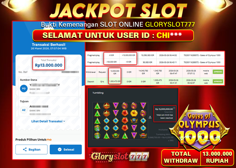 GLORYSLOT777 JACKPOT SLOT GATES OF OLYMPUS Rp 13.000.000,- LUNAS