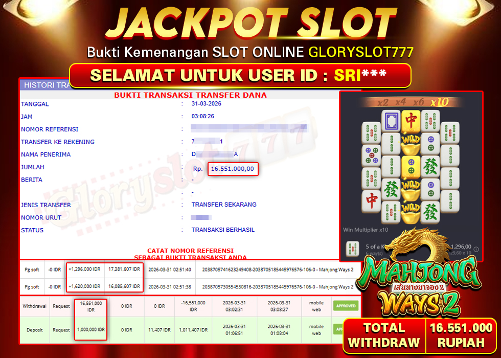 GLORYSLOT777 JACKPOT SLOT MAHJONG WAYS 2 Rp 16.551.000,- LUNAS