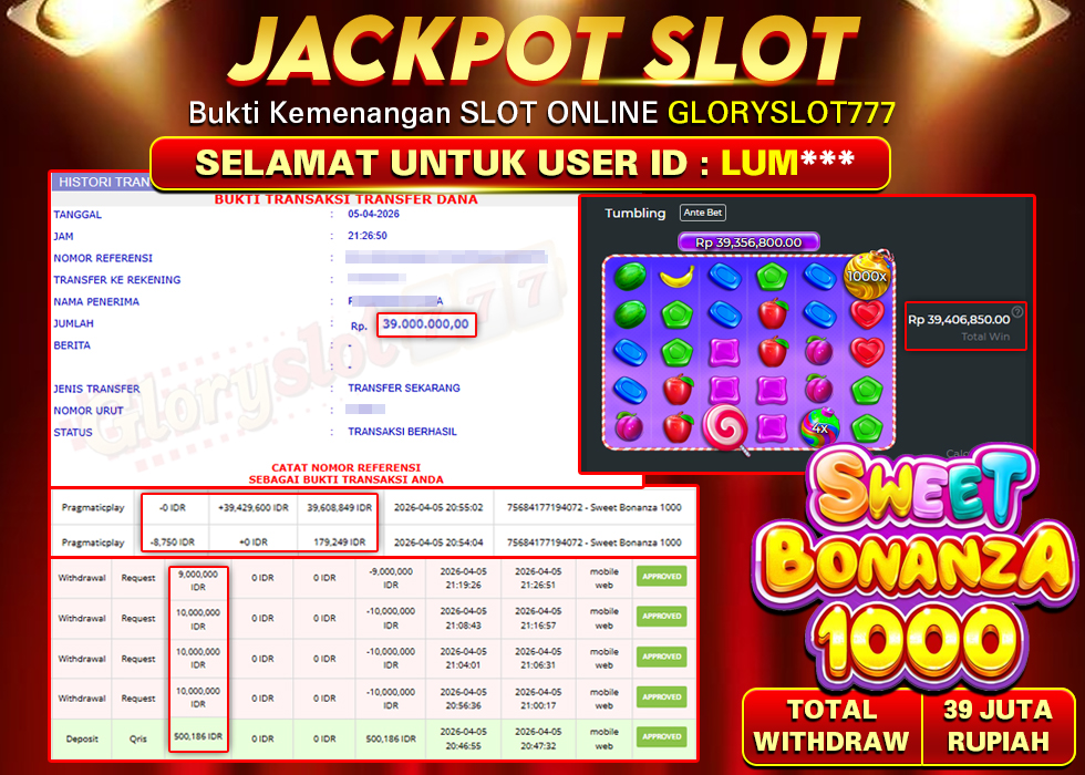 GLORYSLOT777 JACKPOT SLOT SWEET BONANZA 1000 Rp 39.000.000,- LUNAS
