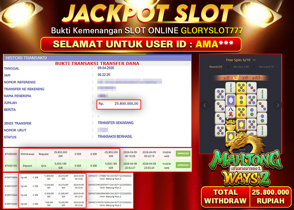 GLORYSLOT777 JACKPOT SLOT MAHJONG WAYS 2 Rp 25.800.000,- LUNAS