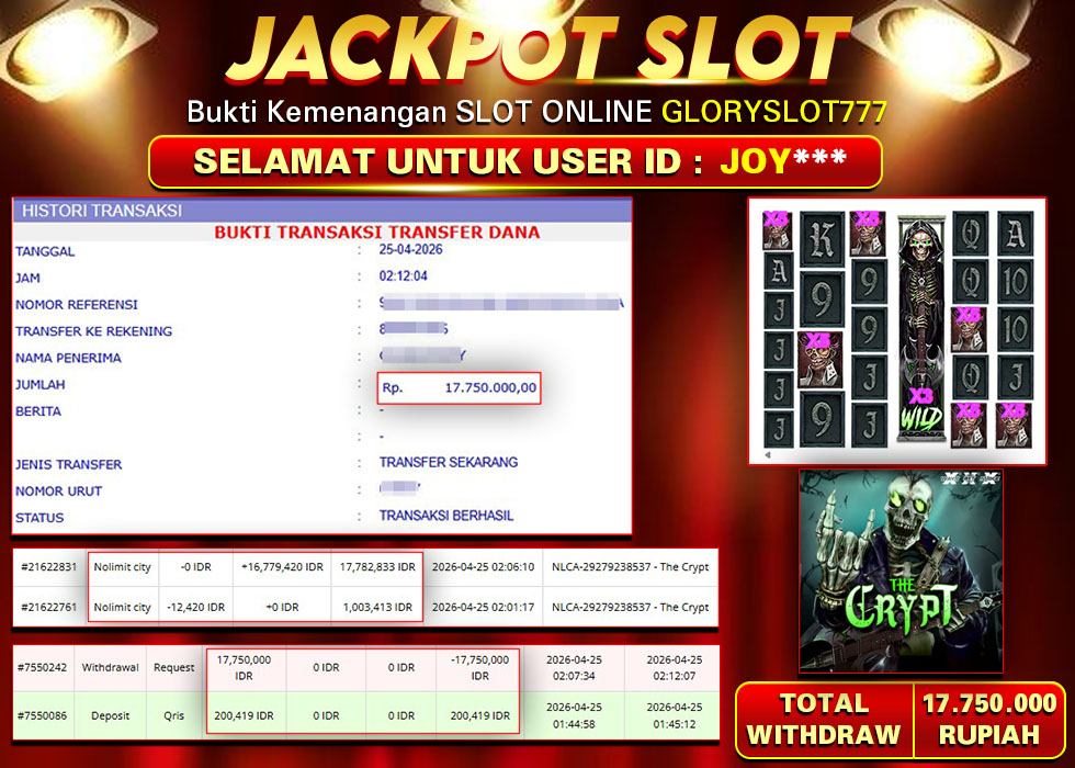 GLORYSLOT777 JACKPOT SLOT THE CRYPT Rp 17.750.000,- LUNAS