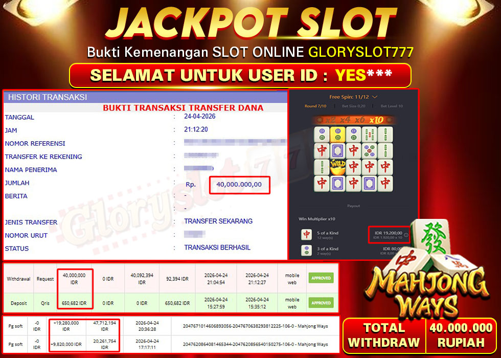 GLORYSLOT777 JACKPOT SLOT MAHJONG WAYS Rp 40.000.000,- LUNAS