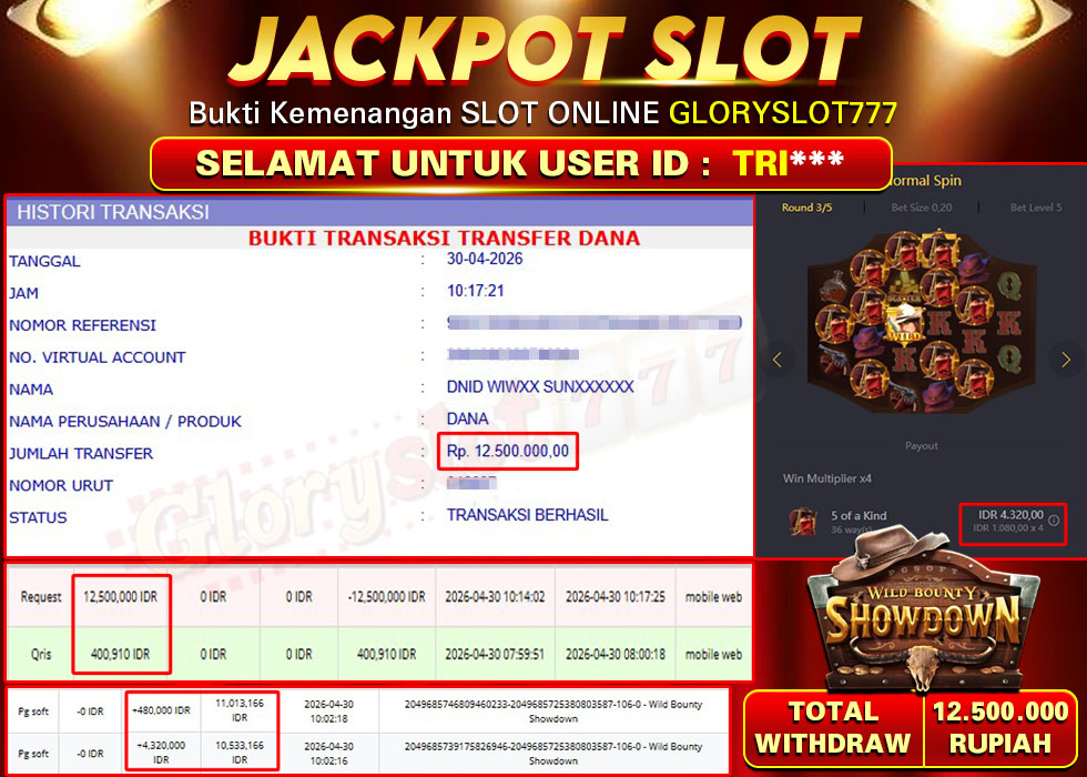 GLORYSLOT777 JACKPOT SLOT WILD BOUNTY SHOWDOWN Rp 10.000.000,- LUNAS