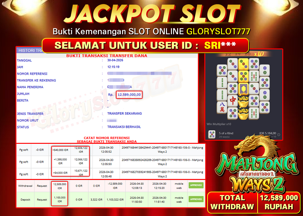GLORYSLOT777 JACKPOT SLOT MAHJONG WAYS 2 Rp 12,589,000,- LUNAS