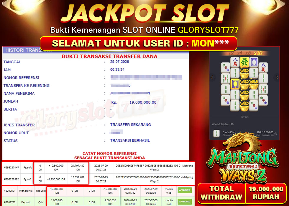 GLORYSLOT777 JACKPOT SLOT MAHJONG WAYS 2 Rp 19.000.000,- LUNAS