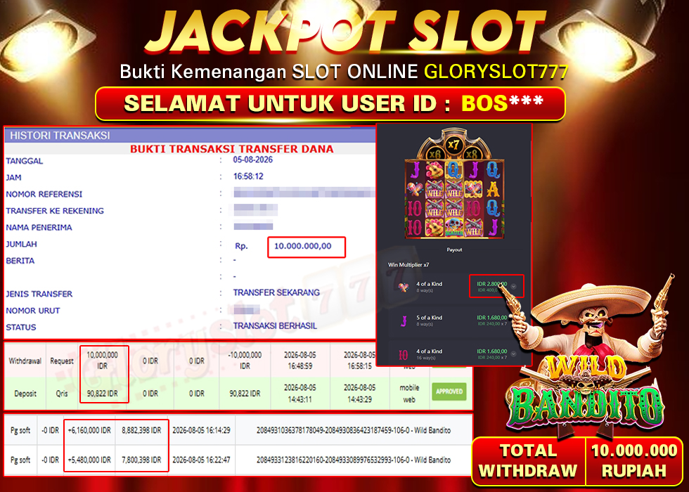 GLORYSLOT777 JACKPOT SLOT WILD BANDITO Rp 10.000.000,- LUNAS