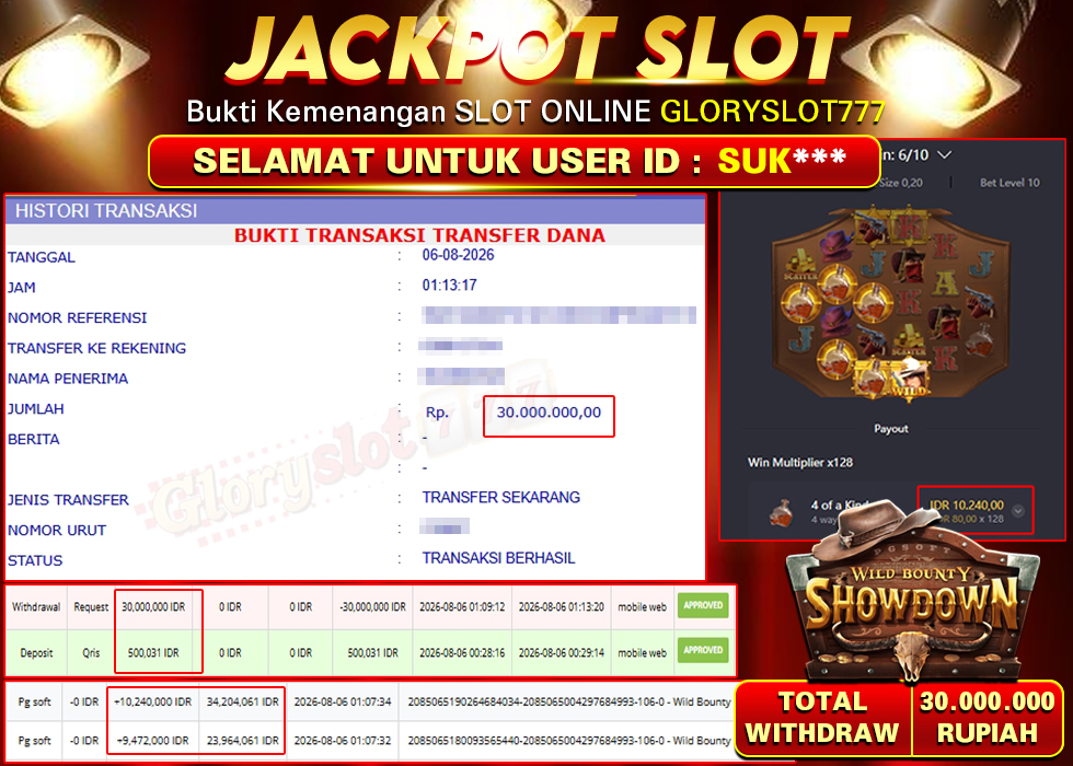 GLORYSLOT777 JACKPOT SLOT WILD BOUNTY SHOWDOWN Rp 30.000.000,- LUNAS