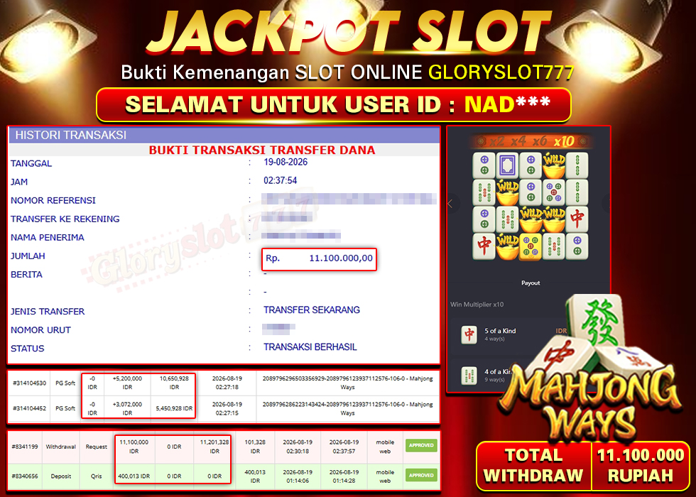 GLORYSLOT777 JACKPOT SLOT MAHJONG WAYS Rp 11.100.000,- LUNAS
