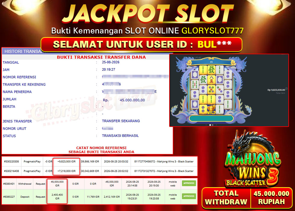 GLORYSLOT777 JACKPOT SLOT MAHJONG WINS 3 - BLACK SCATTER Rp 45.000.000,- LUNAS