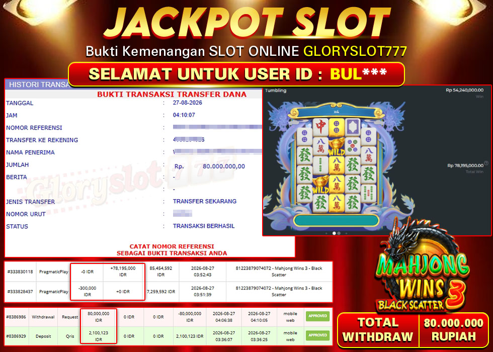 GLORYSLOT777 JACKPOT SLOT MAHJONG WINS 3 - BLACK SCATTER Rp 80.000.000,- LUNAS