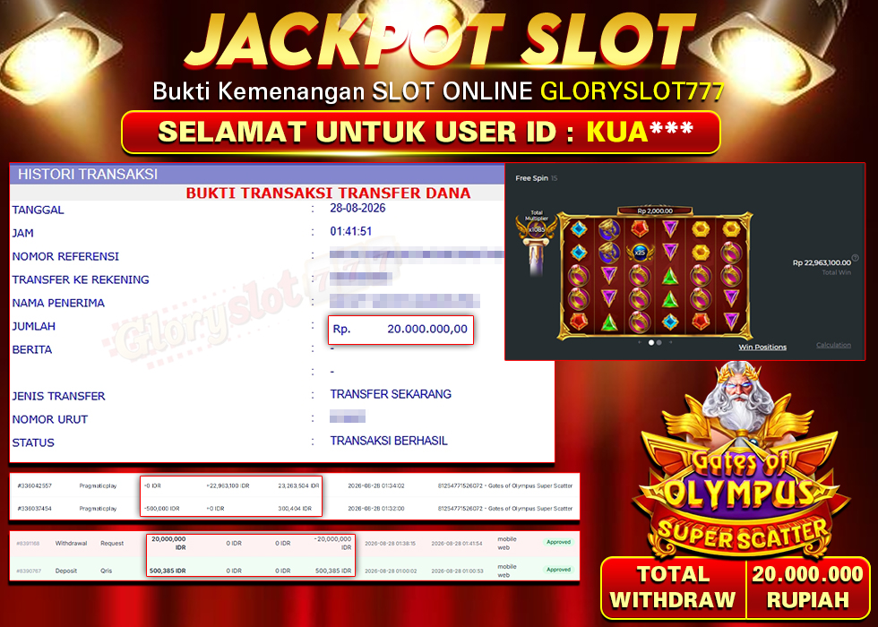 GLORYSLOT777 JACKPOT GATES OF OLYMPUS SUPER SCATTER Rp 20.000.000,- LUNAS