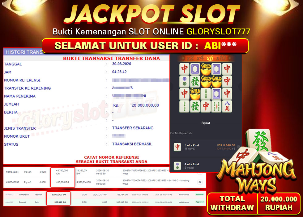 GLORYSLOT777 JACKPOT SLOT MAHJONG WAYS Rp 20.000.000,- LUNAS