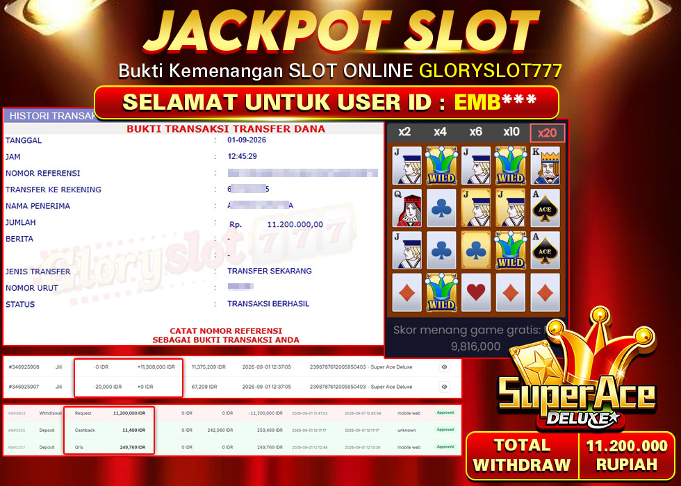 GLORYSLOT777 JACKPOT SLOT SUPER ACE DELUXE Rp 11.200.000,- LUNAS