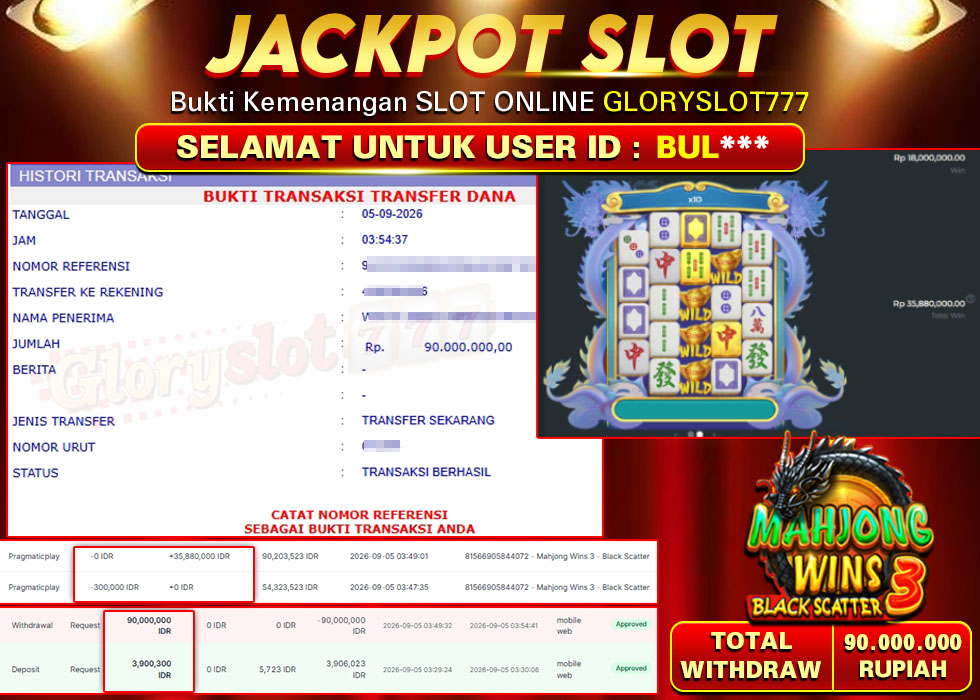 GLORYSLOT777 JACKPOT SLOT MAHJONG WINS 3 BLACK SCATTER Rp 90.000.000,- LUNAS