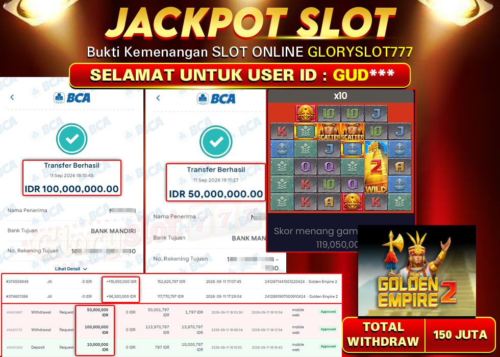 GLORYSLOT777 JACKPOT SLOT GOLDEN EMPIRE 2 Rp 150.000.000,- LUNAS