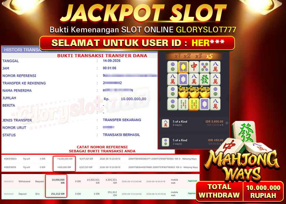 GLORYSLOT777 JACKPOT SLOT MAHJONG WAYS Rp 10.000.000,- LUNAS